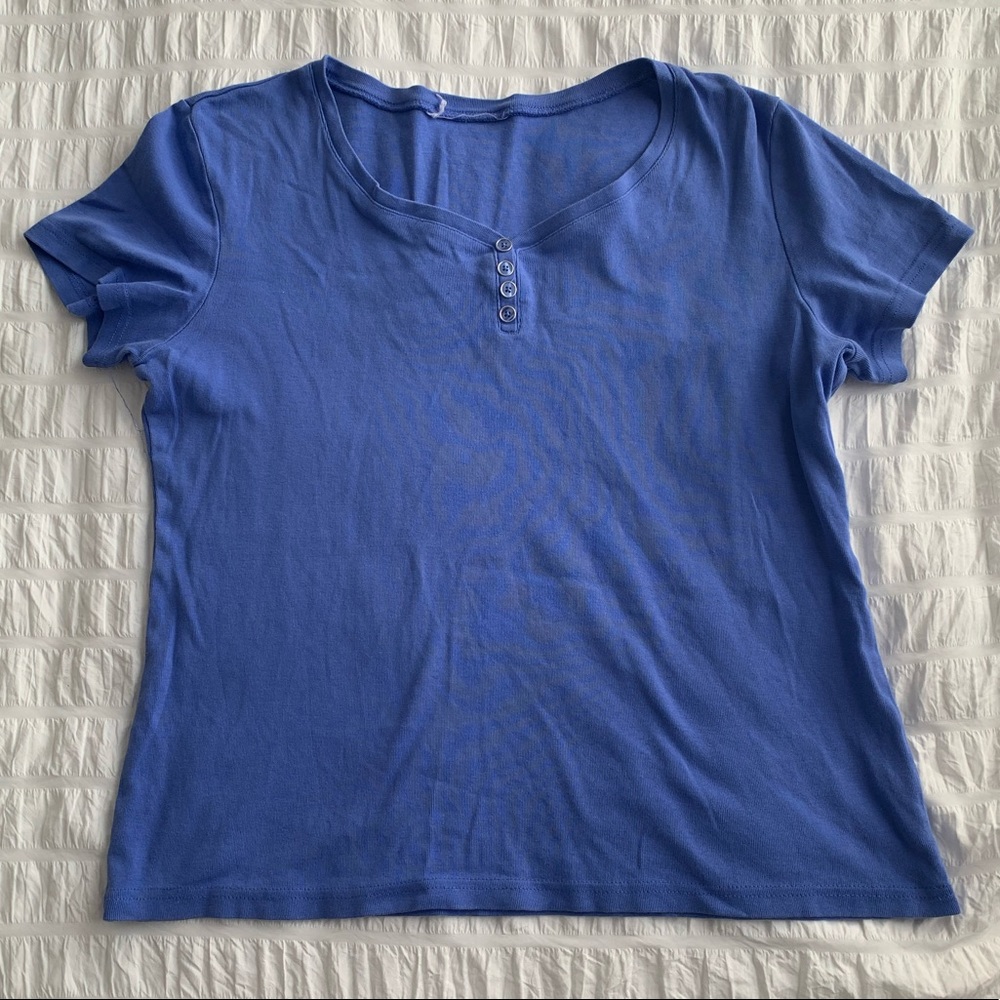 Blue button up top